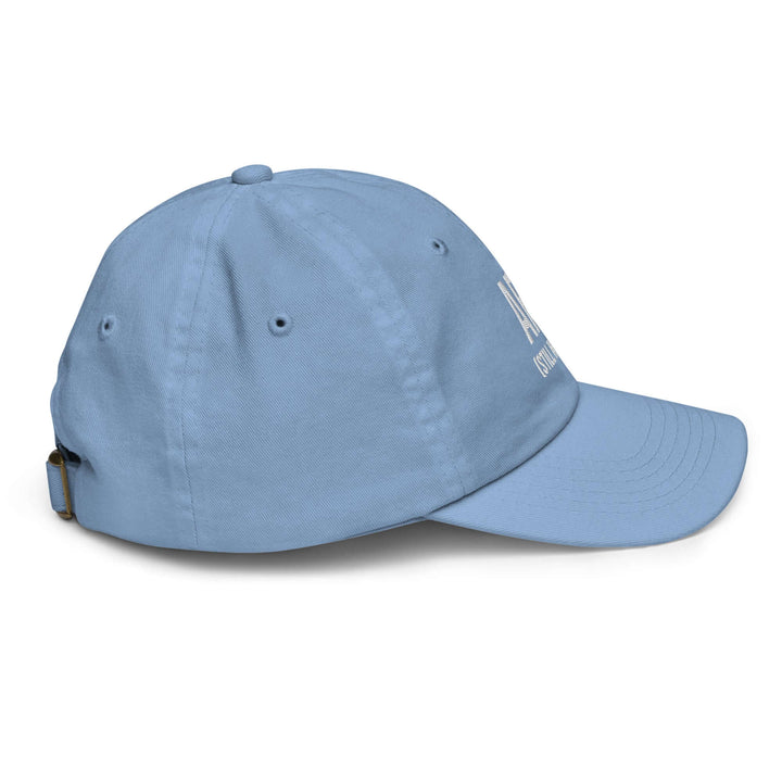 AFK Youth baseball cap in light blue color showcasing its unstructured design and adjustable strap for comfort.