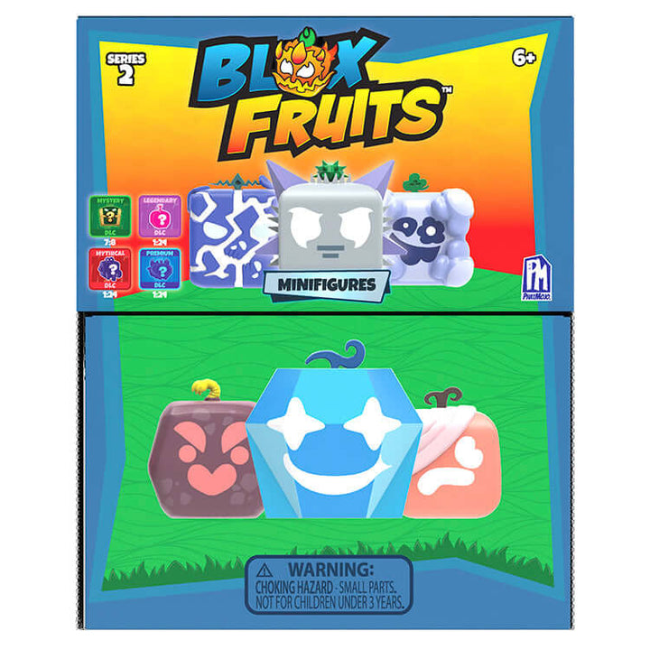 Blox Fruits Series 2 Collectable Mini Figures with various colorful fruit designs and a mystic box packaging.