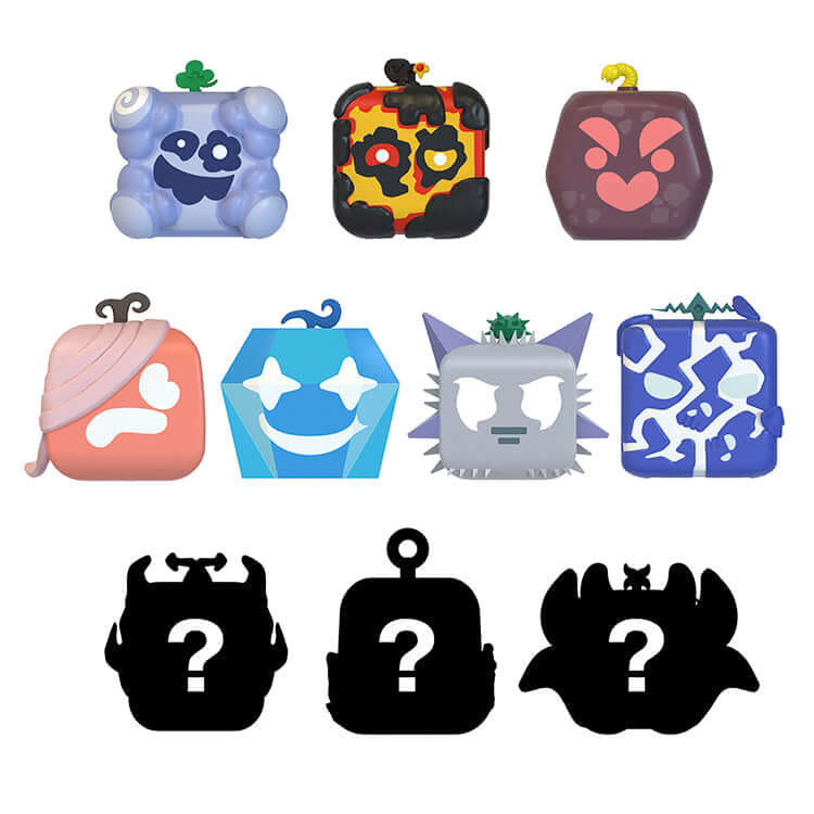 Blox Fruits Series 2 collectible mini figures showcasing 10 unique fruit designs and mystery figures.
