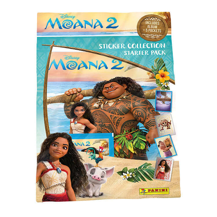 Disney Moana 2 Sticker Collection starter pack featuring album, stickers, and vibrant characters from the movie.