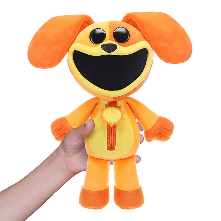 Poppy Playtime Series 3 DogDay Deluxe Plush, 12-inch smiling critter toy in bright orange fabric, perfect for playtime.