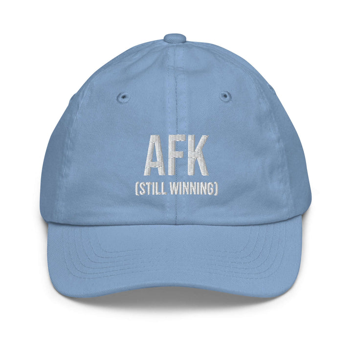 AFK youth baseball cap in blue with embroidered text for outdoor sports and playful kids.