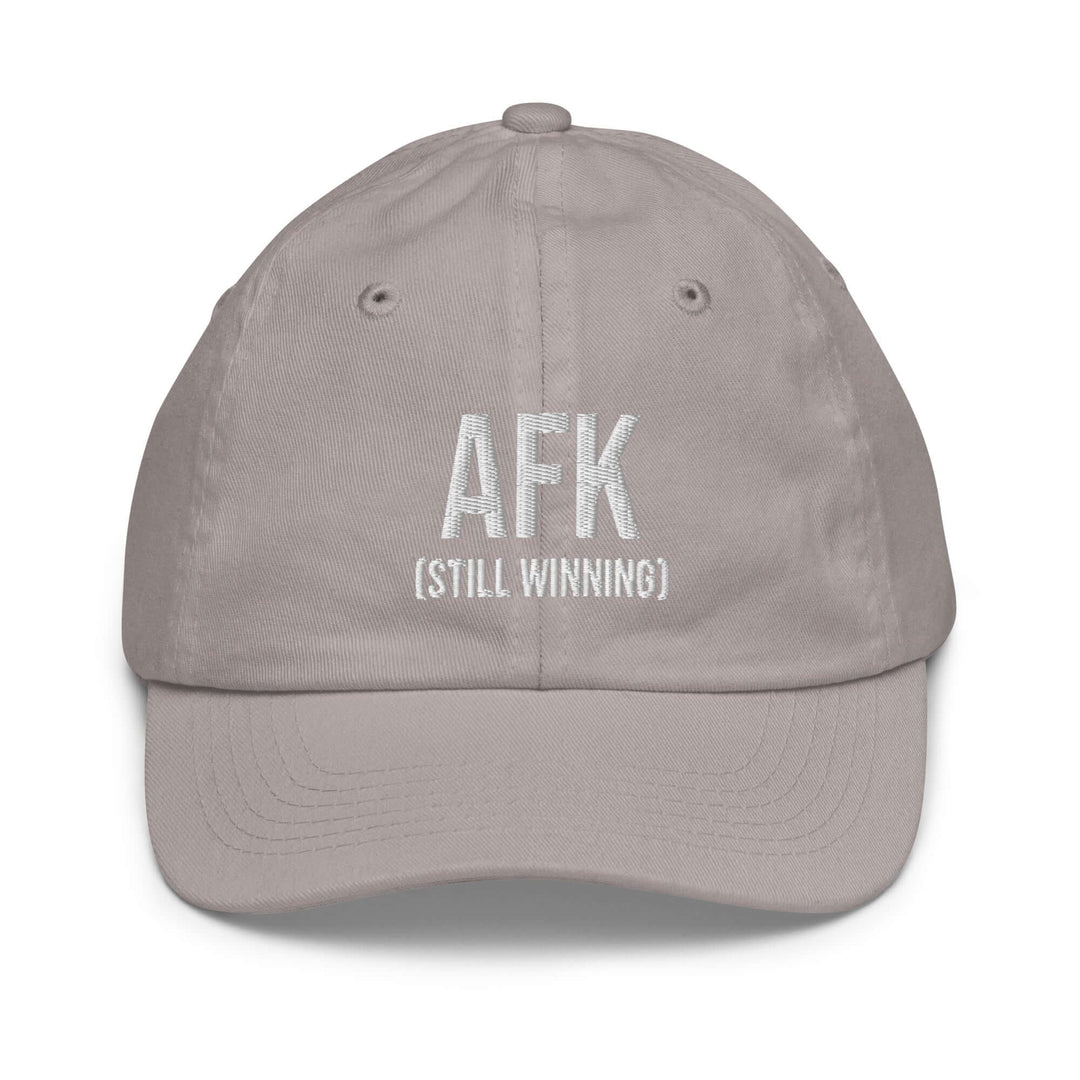 AFK youth baseball cap in gray color with embroidered AFK and (STILL WINNING) text.