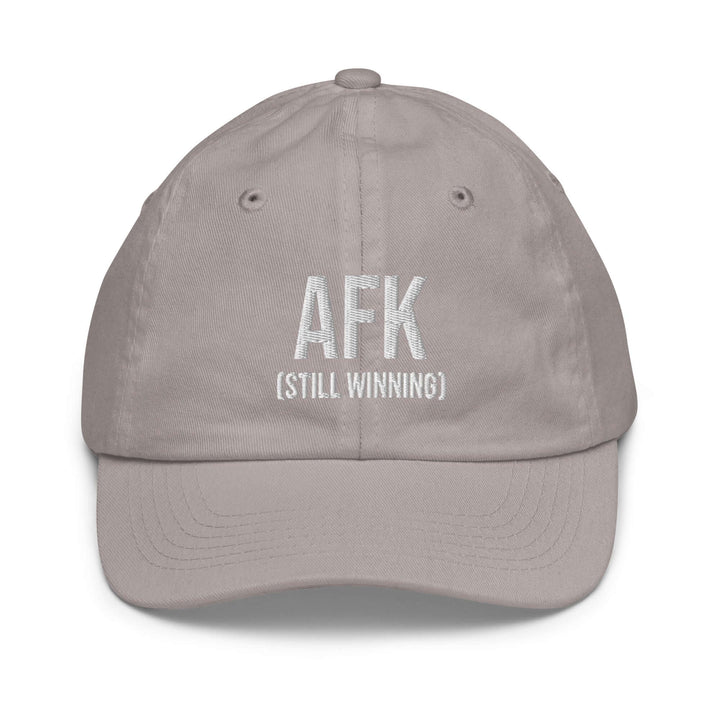AFK youth baseball cap in gray color with embroidered AFK and (STILL WINNING) text.
