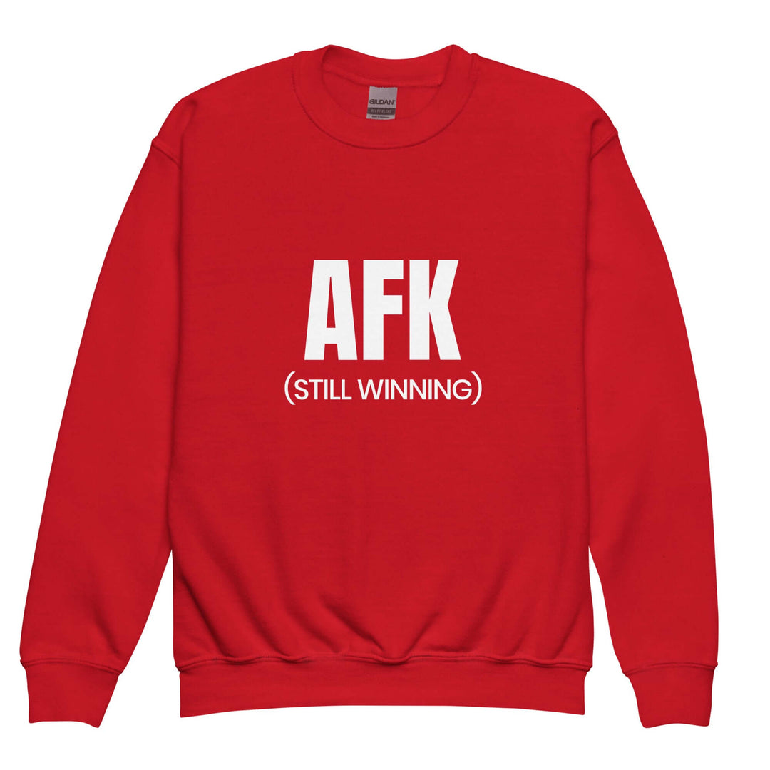 AFK youth crewneck sweatshirt in vibrant red with bold white text, perfect for stylish comfort.