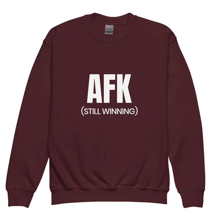 AFK Youth crewneck sweatshirt in maroon with text saying &