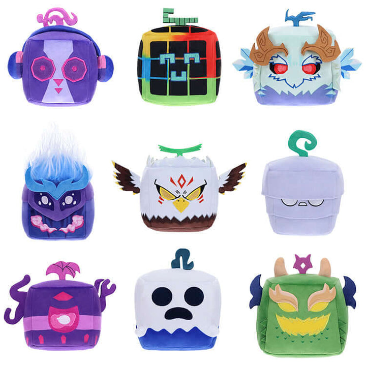 Blox Fruits Series 3 4-inch collectible plush characters in vibrant designs, perfect for fans and collectors.