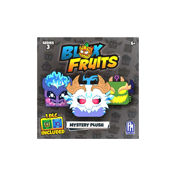 Blox Fruits Series 3 Mystery Plush box featuring colorful fruit characters, perfect for collectors and fans.