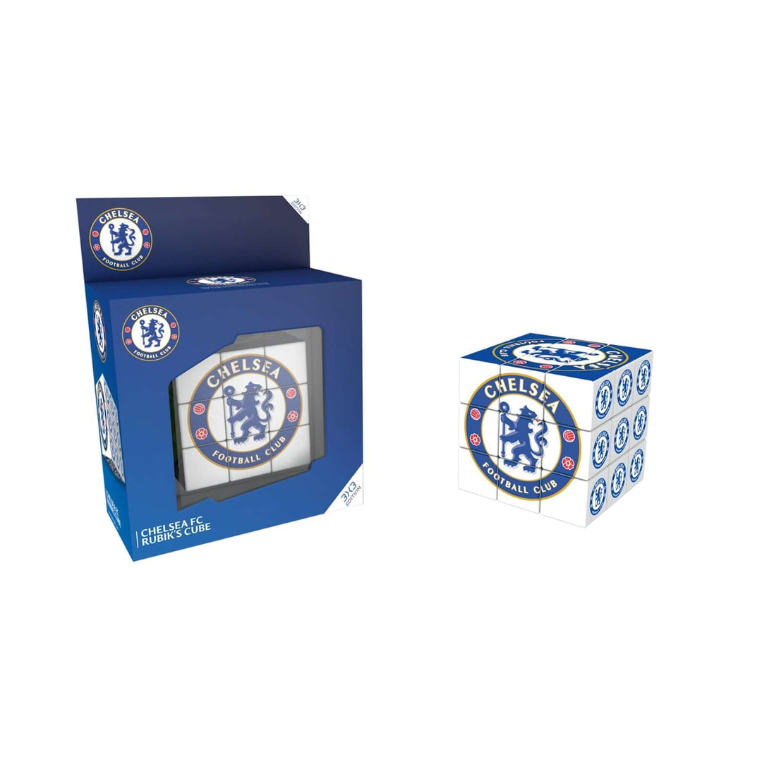 Chelsea Rubik's Cube in packaging featuring Chelsea Football Club logo for puzzle lovers and fans.