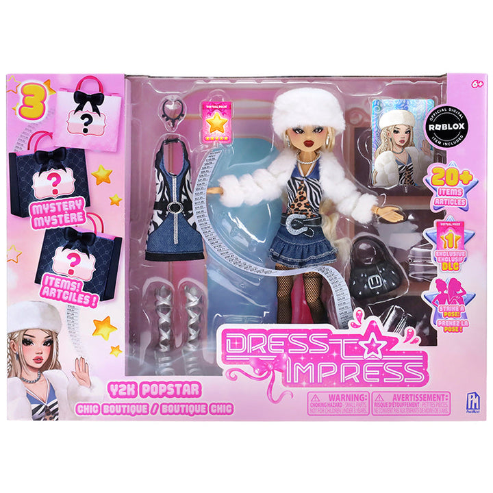 Dress To Impress Series 1 Chic Boutique Deluxe Playset featuring a Y2K Popstar doll and stylish accessories.