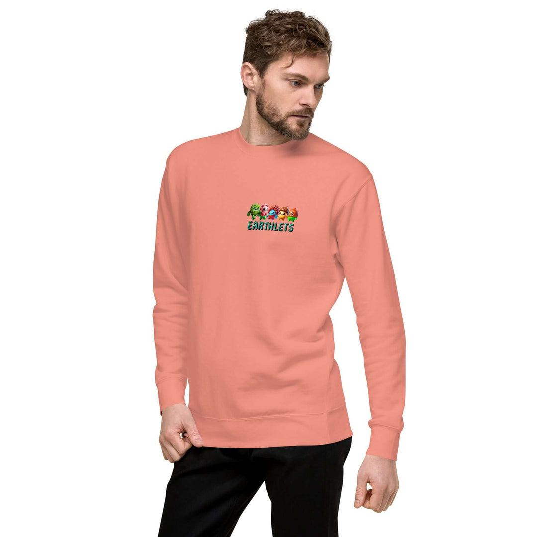 Earthlets Unisex Premium Sweatshirt in coral, featuring stylish design and comfortable fit, perfect for every day.