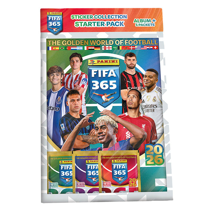 FIFA 365 2025/26 Sticker Collection featuring players and packets, showcasing the golden world of football.
