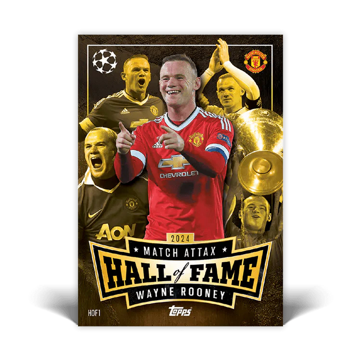 Match Attax 2024 Hall of Fame Wayne Rooney card featuring iconic moments and achievements.