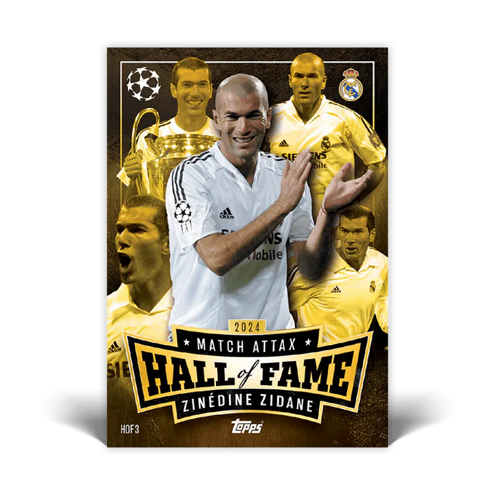 2024 Match Attax Hall of Fame card featuring Zinedine Zidane, showcasing his legacy in football.