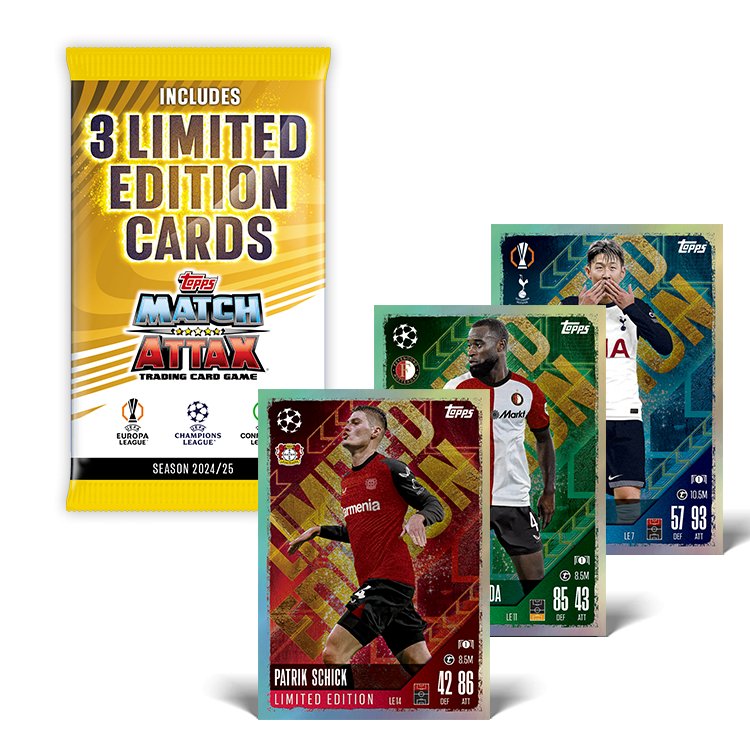 Match Attax 24/25 Mega Multipack with 3 Limited Edition cards and top player cards from UEFA competitions.