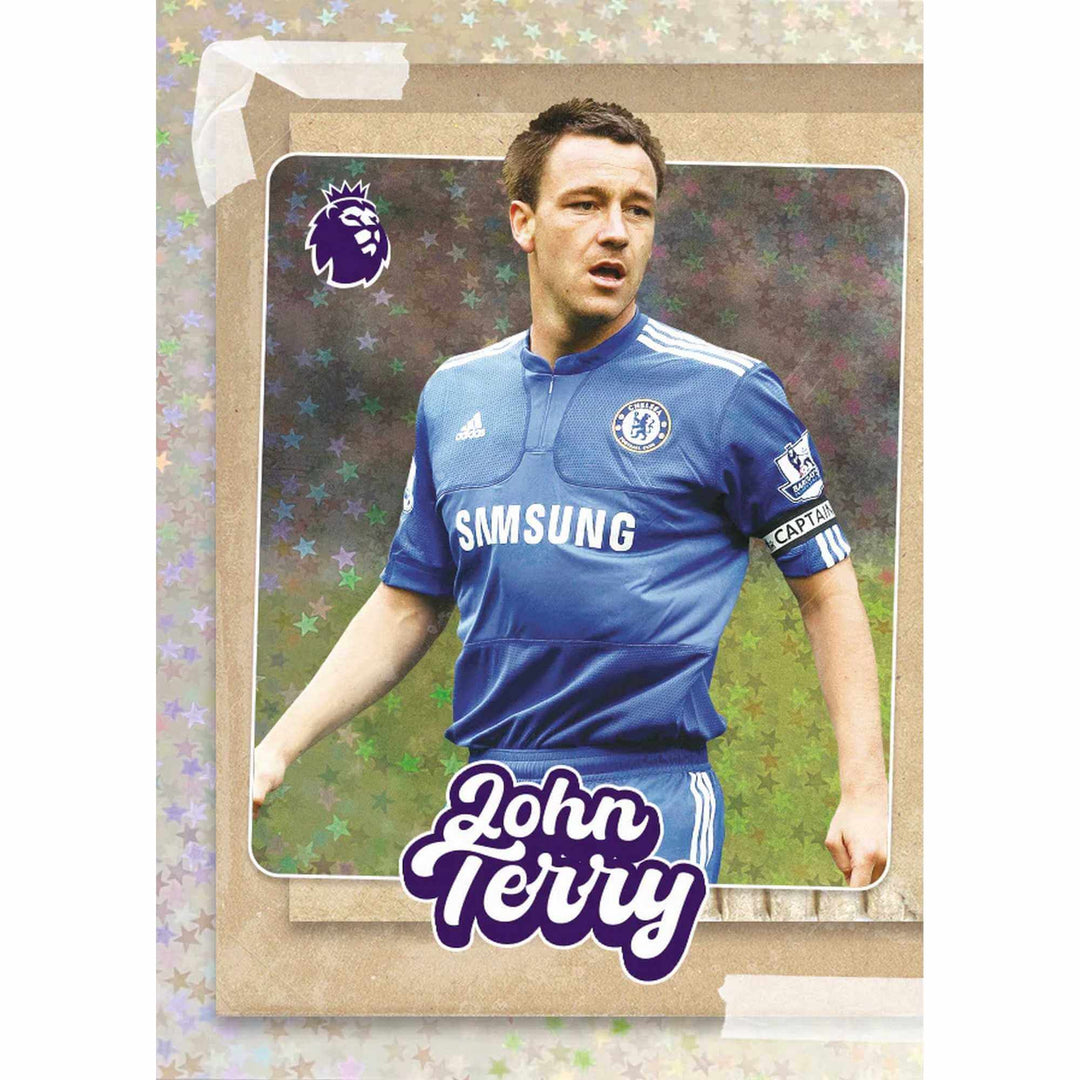John Terry Premier League 2026 Stickers Mega Pack collectible sticker featuring Chelsea captain in blue kit.