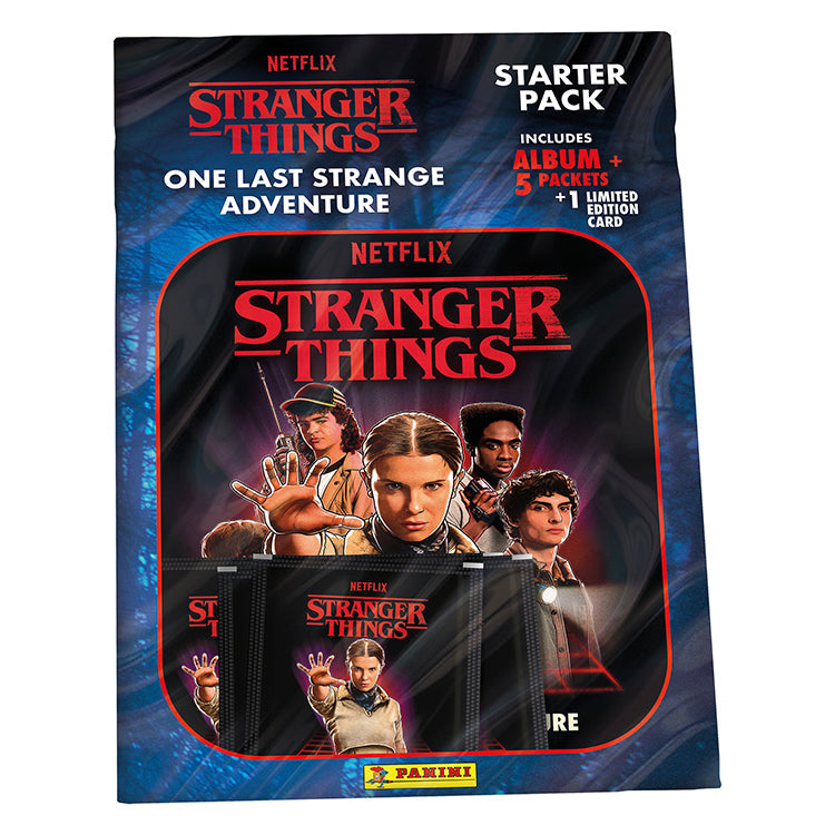 Stranger Things One Last Strange Adventure Sticker Collection starter pack with album and 5 packets including limited edition card.