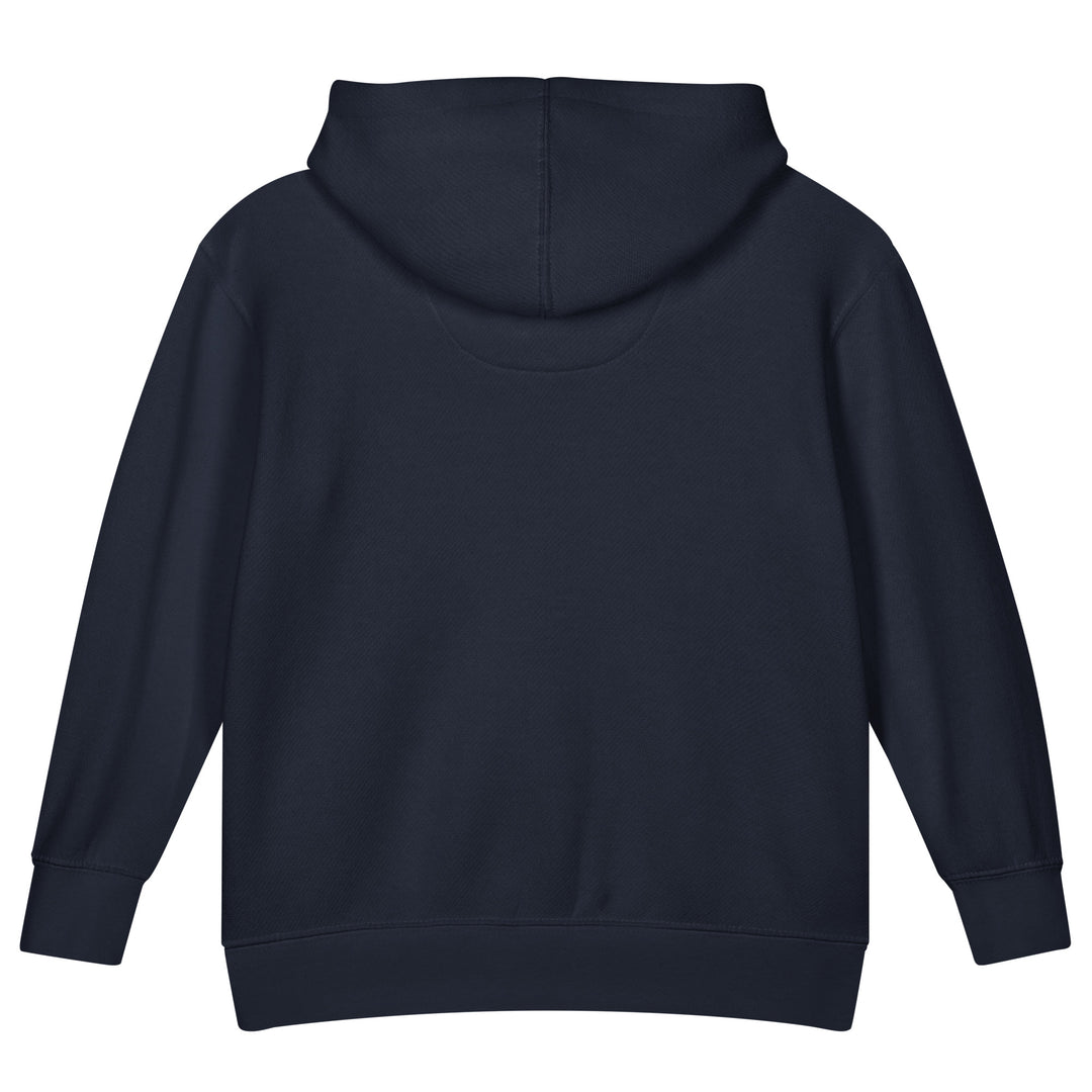 Back view of XP Grinder Toddler fleece pullover hoodie in navy, showcasing soft fleece fabric and relaxed fit.