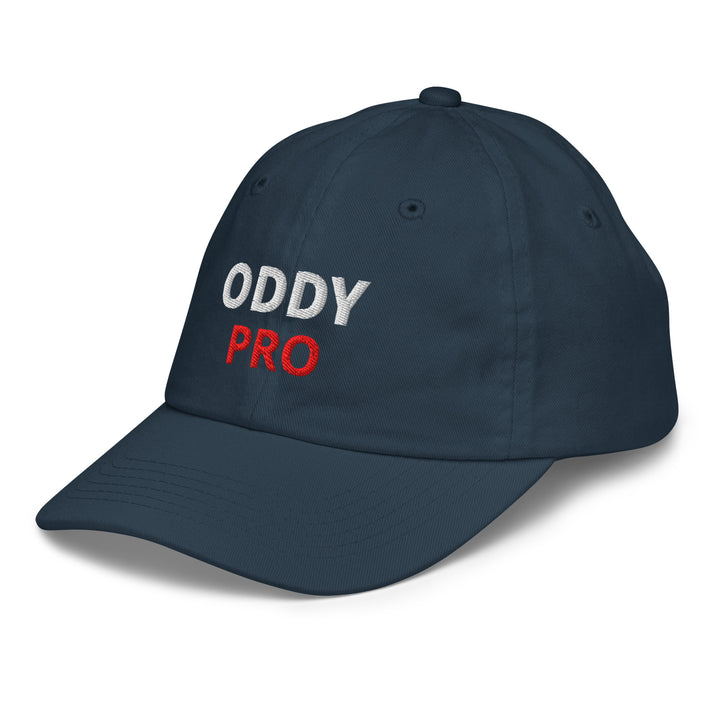 Oddy Pro Youth baseball cap in navy blue with embroidered logo for stylish sun protection during outdoor activities.