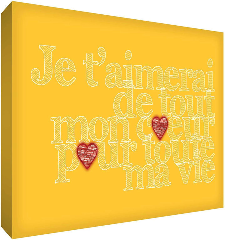 Feel Good Art Canvas Art with French Text - J'aimerai de tout mon coeur pour toute la vie Size Name: 40 x 60 cm Colour Name: Yellow nursery art Earthlets