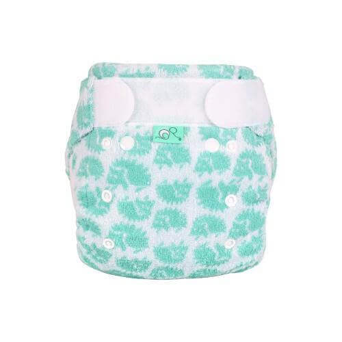 Bamboozle Stretch Nappy Hedgehug Size 2 with green pattern, reusable and absorbent cloth diaper suitable for baby's delicate skin.